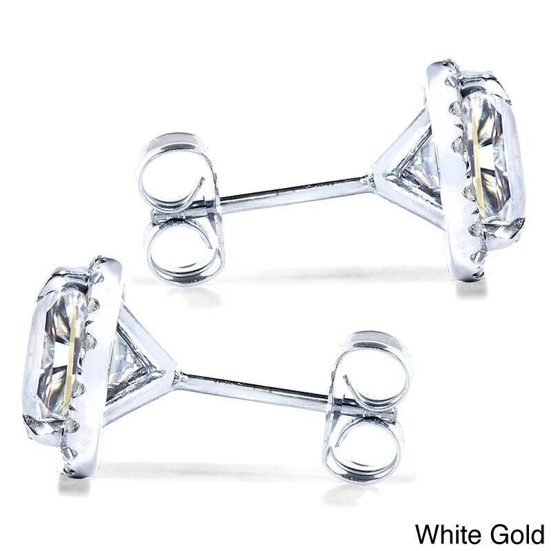 Annello by Kobelli 14k Gold 1 1/4ct TGW Round 6.5MM Moissanite (GH) and Diamond Halo Traditional Stud Earrings