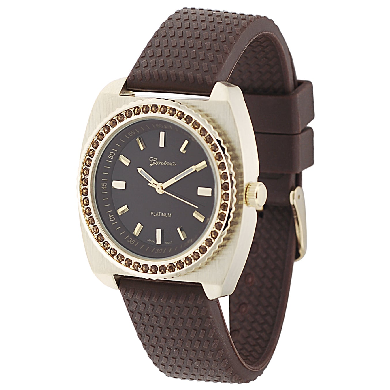 Geneva Platinum Womens Brown and Gold Rhinestone Silicone Watch Today