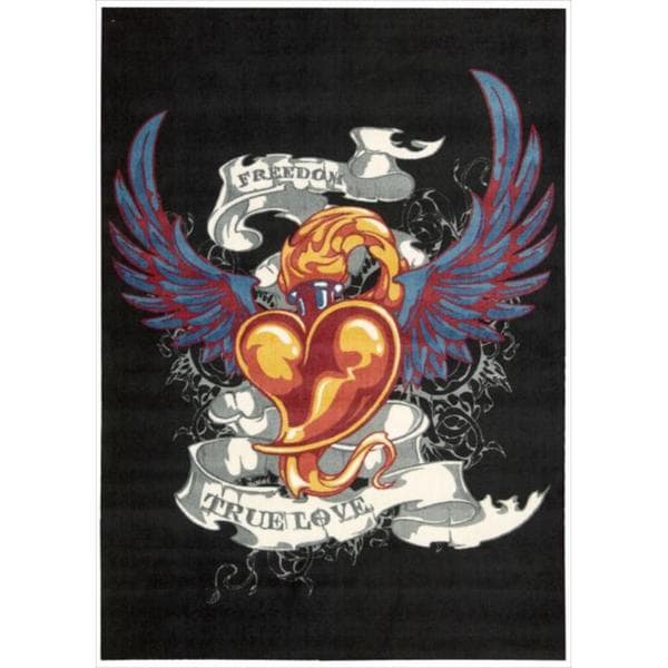 Altered State 'Tattoo Inspired Heart' Black Rug - 5' x 7'