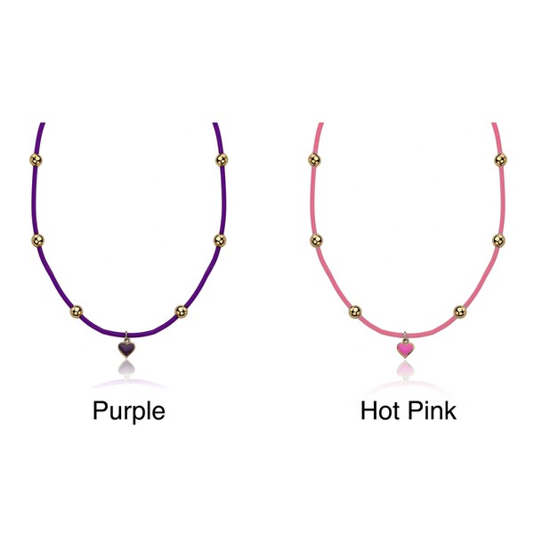 Little Miss Twin Stars Goldplated Enamel Heart and Rubber Cord Necklace