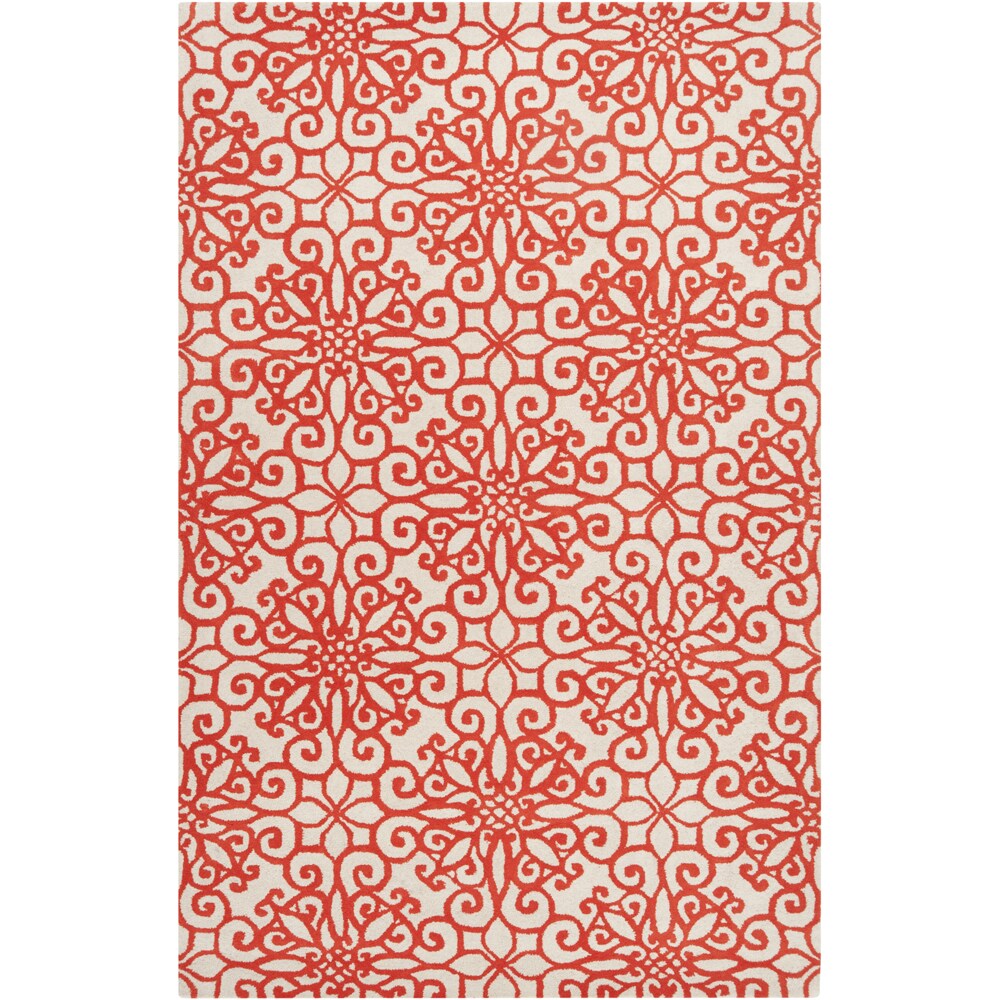 Hand tufted Orange Suzani Rust Red Geometric Medallion Wool Rug (8 X 11)