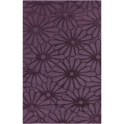 Hand-crafted Raisin Daisies Purple Floral Wool Area Rug - 2' x 3'