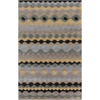 Hand-tufted Sandy Grey Geometric Shapes Wool Area Rug - 5' x 8'