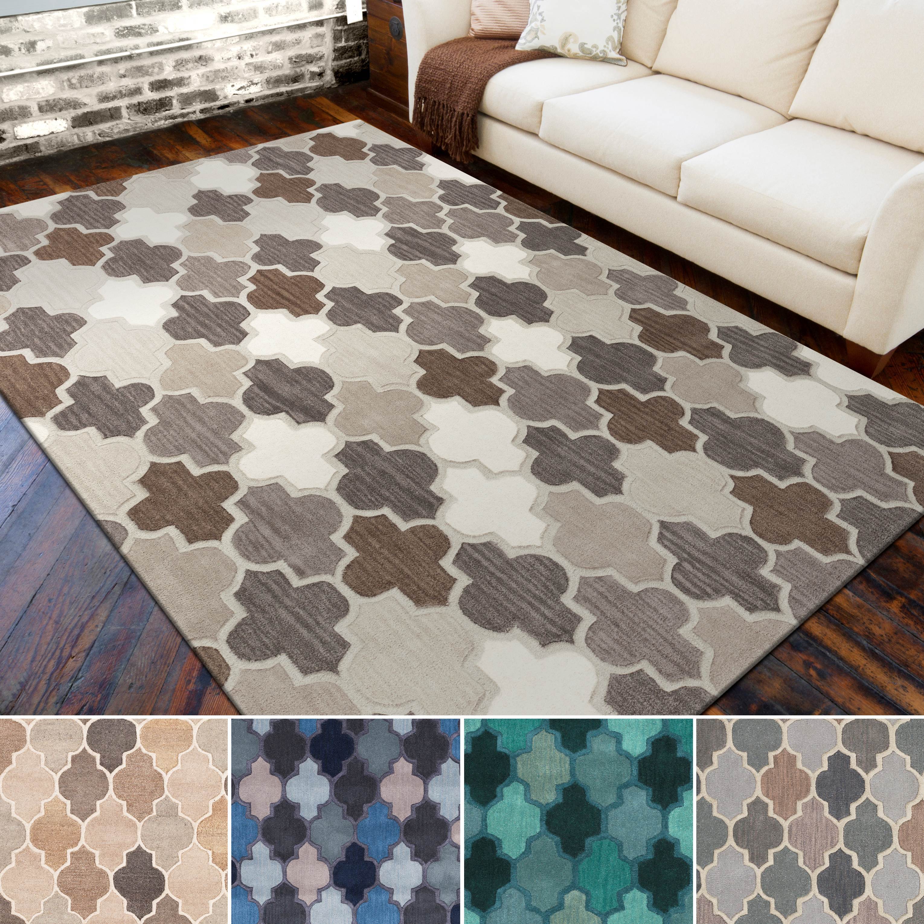 Hand tufted Moroccan Geometric Grey Wool Area Rug (5 X 8)