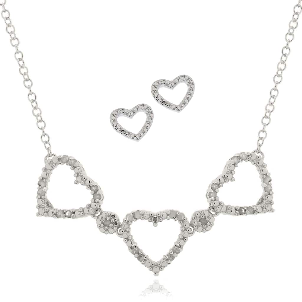 Finesque Silver Overlay 1/4ct TDW Diamond Heart Jewelry Set