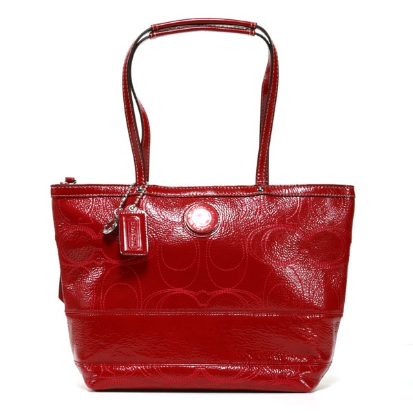 Coach Red Patent Leather Signature Stitched Tote Bag - Overstock ...