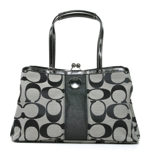 Coach Black and White Signature Printed Front Stripe Tote Bag Coach Tote Bags