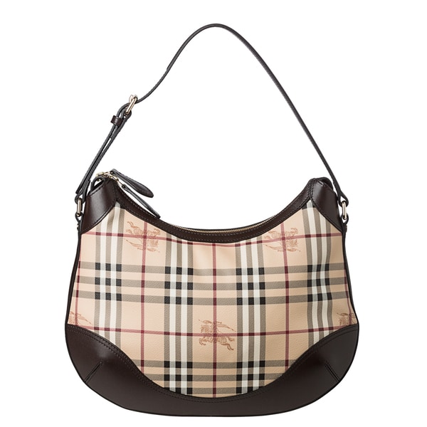 Burberry Medium Haymarket Check Leather Trim Hobo Bag