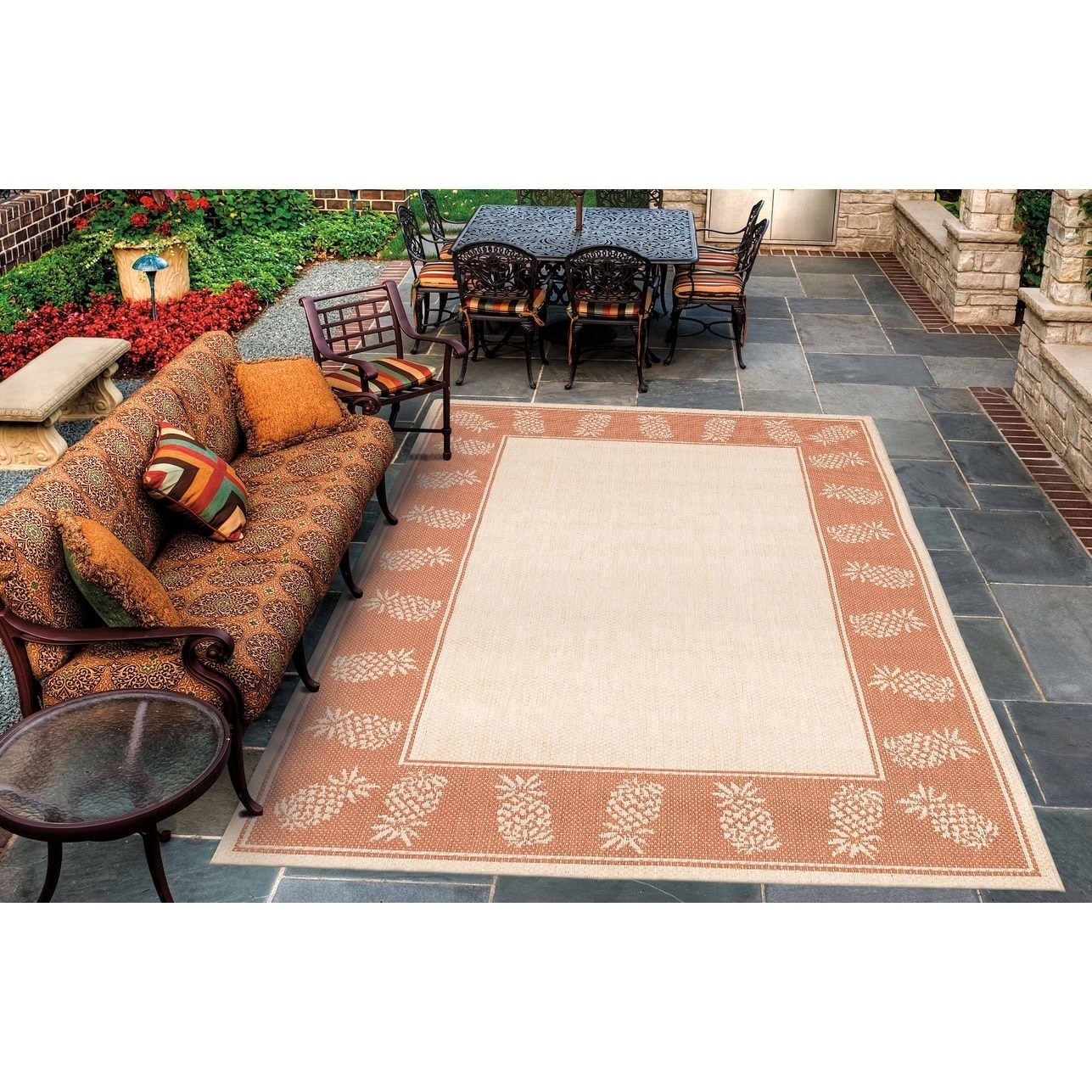 Recife Tropics/ Natural Terra cotta Area Rug (86 X 13) (NaturalSecondary colors Terra CottaTip We recommend the use of a non skid pad to keep the rug in place on smooth surfaces.All rug sizes are approximate. Due to the difference of monitor colors, som