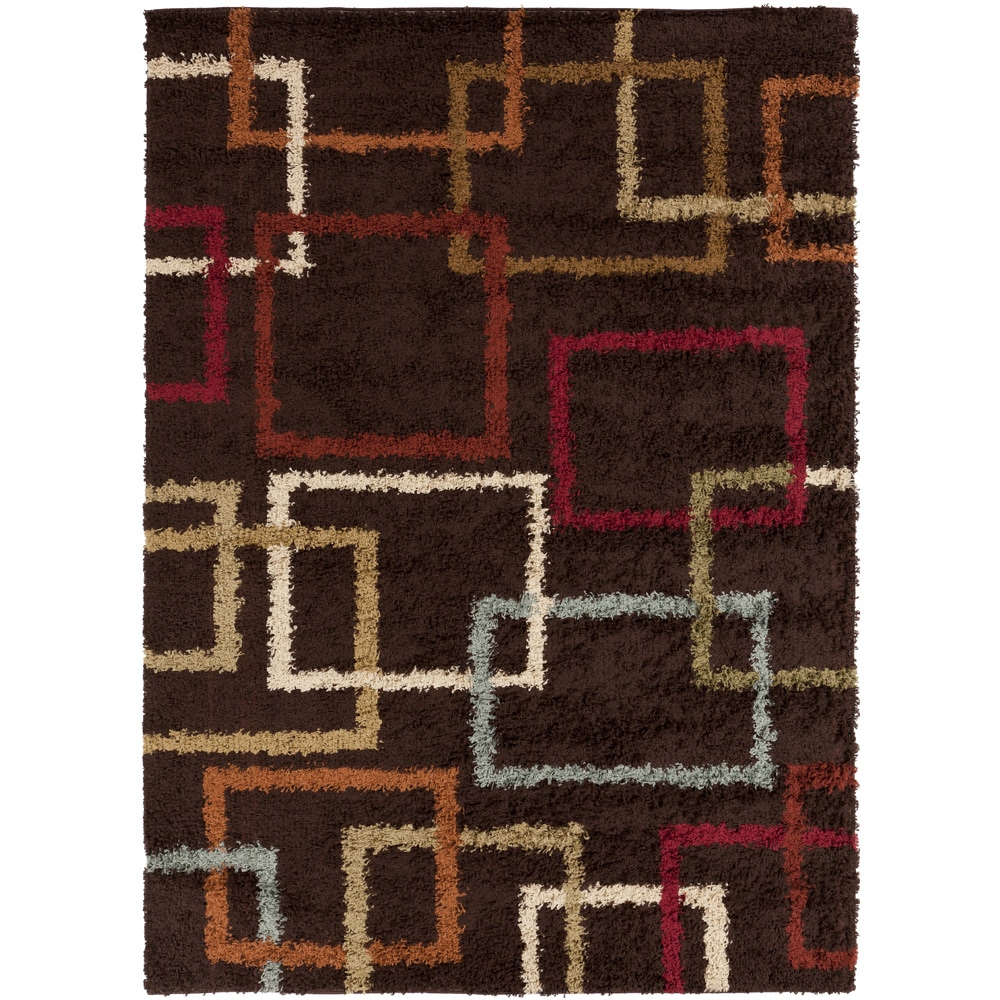 Choco Squares Brown Area Shag Rug (3 X 5)