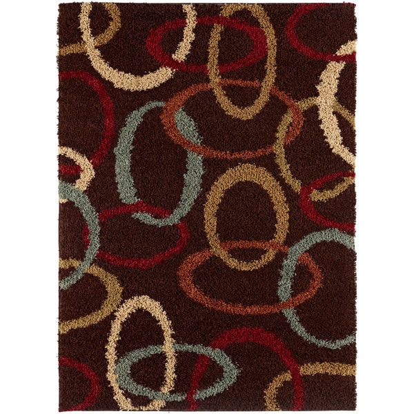 Brown Ovals Brown Contemporary Area Shag Rug (3 x 5)  