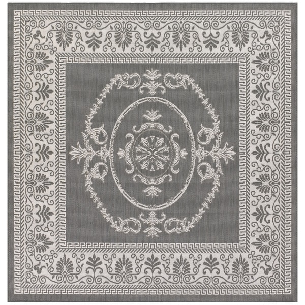 Recife Antique Medallion Grey/ White Rug (76 x 76)  