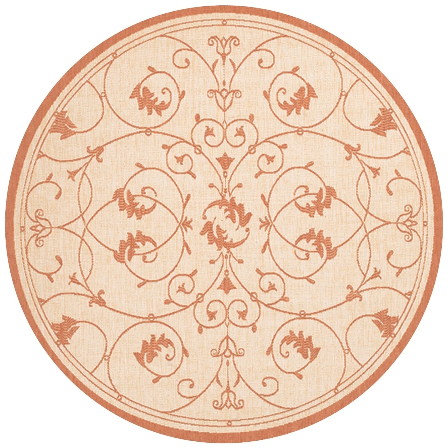 Recife Veranda Natural And Terra cotta Area Rug (86 Round) (NaturalSecondary colors Terra CottaTip We recommend the use of a non skid pad to keep the rug in place on smooth surfaces.All rug sizes are approximate. Due to the difference of monitor colors,