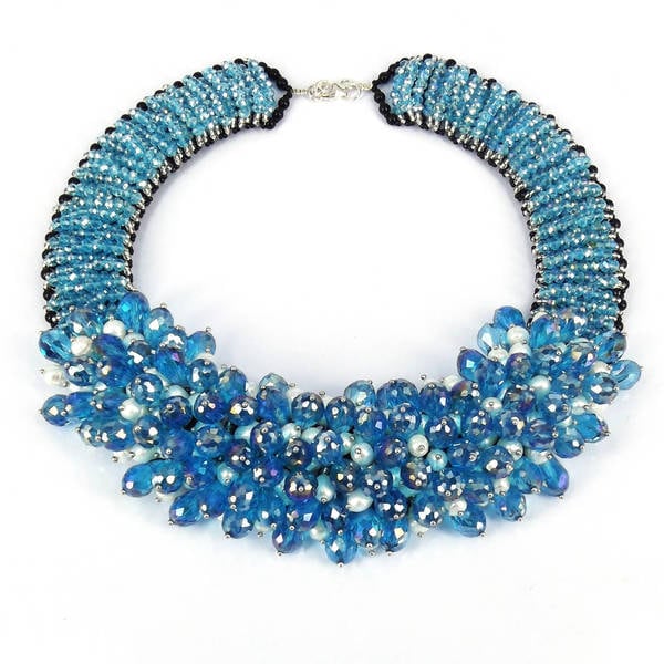 Shop Handmade Sparkling Blue Glamour Freshwater Pearls Beaded Necklace ...