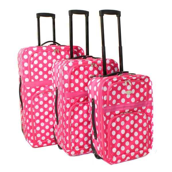 Polka Dot 3-piece Expandable Rolling Upright Luggage Set - Free ...