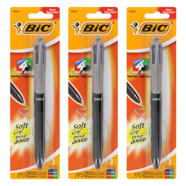 BIC 4-Color Soft Grip Retractable Medium Ballpoint Pen (Pack of 3 ...