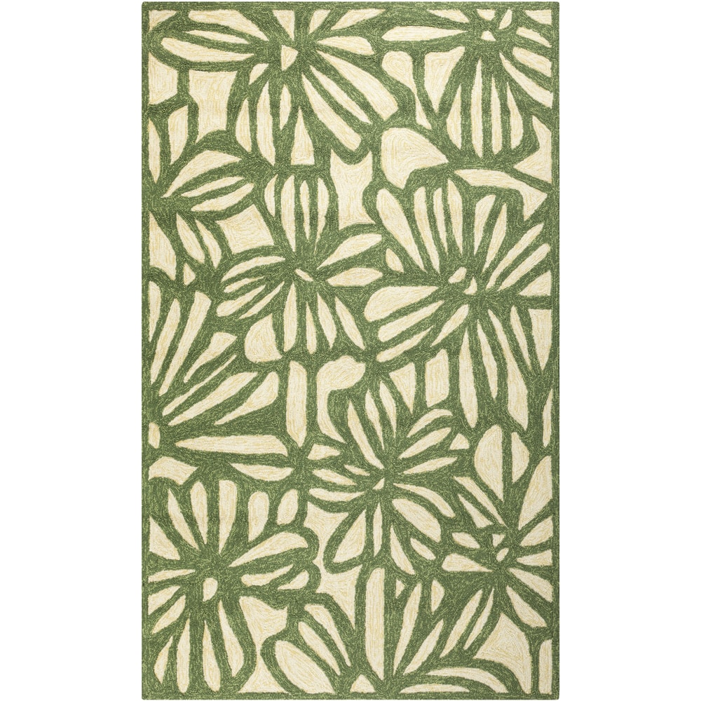 Hand-hooked Green Flowers Indoor/Outdoor Area Rug - 8' x 10'6"