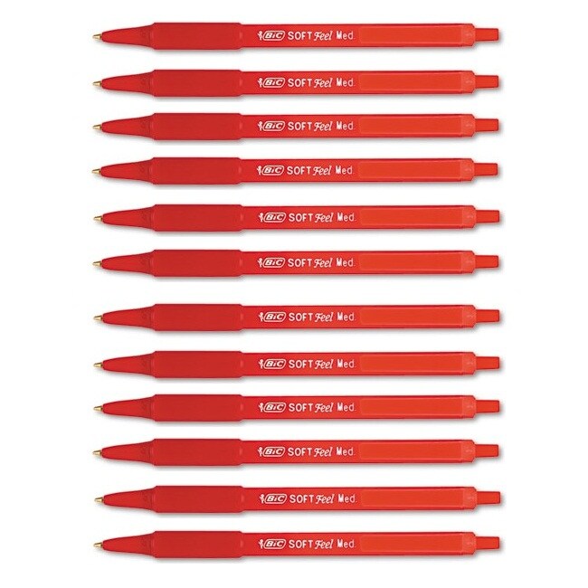 Bic Soft Feel Retractable Red Ink Ballpoint Pens (pack Of 12)