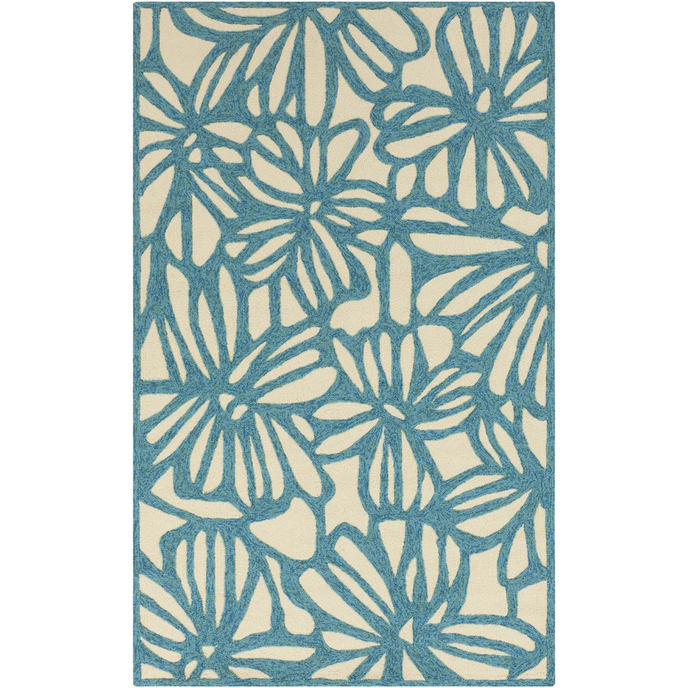 Hand hooked Blue Jay Flowers Blue Indoor/outdoor Rug (5 X 76)