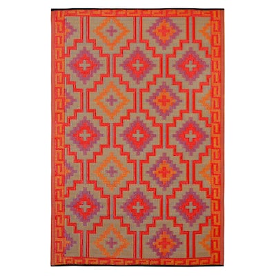 Prater Mills Indoor/Outdoor Reversible Orange and Purple Rug