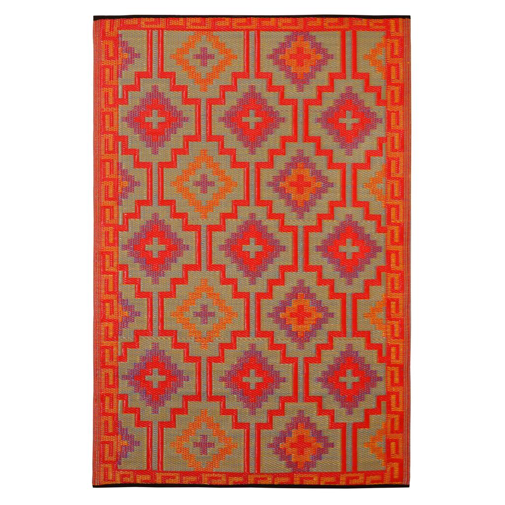 Prater Mills Indoor/Outdoor Reversible Orange and Purple Rug