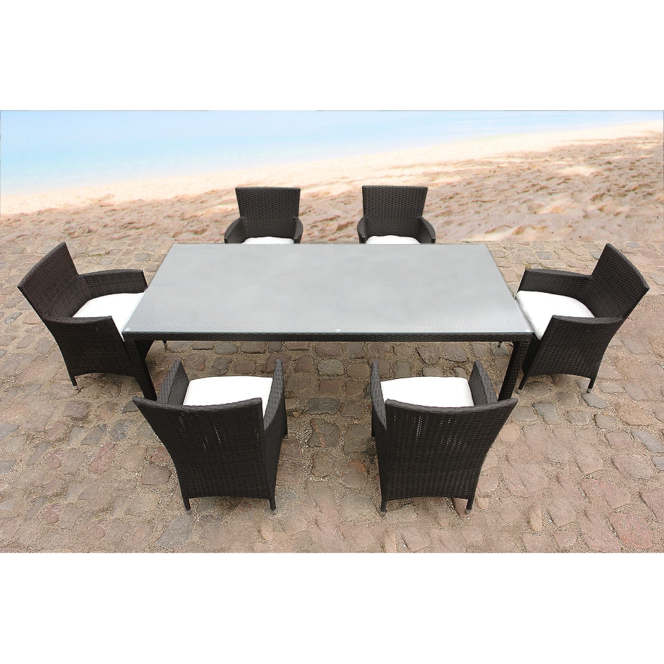 Beliani Outdoor Wicker 7 piece Garden And Patio Dining Table Set Brown Size 7 Piece Sets