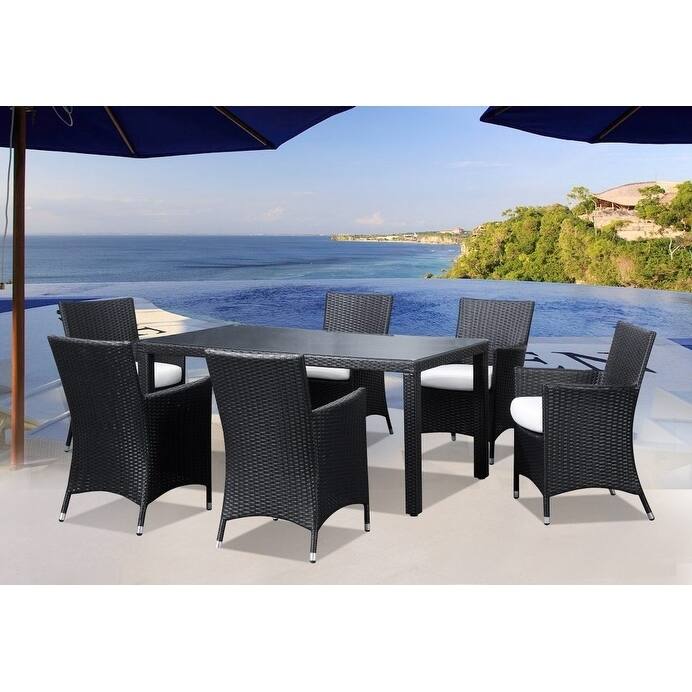 7 Piece Modern Wicker Patio DIning Set with Chairs - CHIASSO