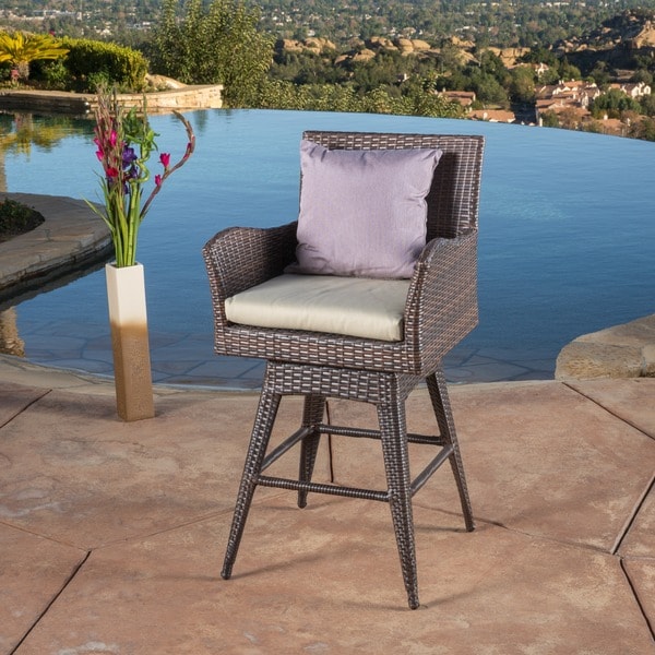 Christopher Knight Home Braxton Outdoor Wicker Swivel Armed Barstool