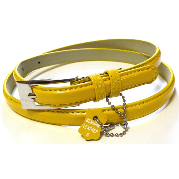 Women's Yellow Patent Leather Skinny Belt Free Shipping On Orders