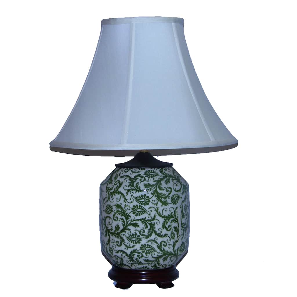 Green Floral Scroll on Cream Table Lamp