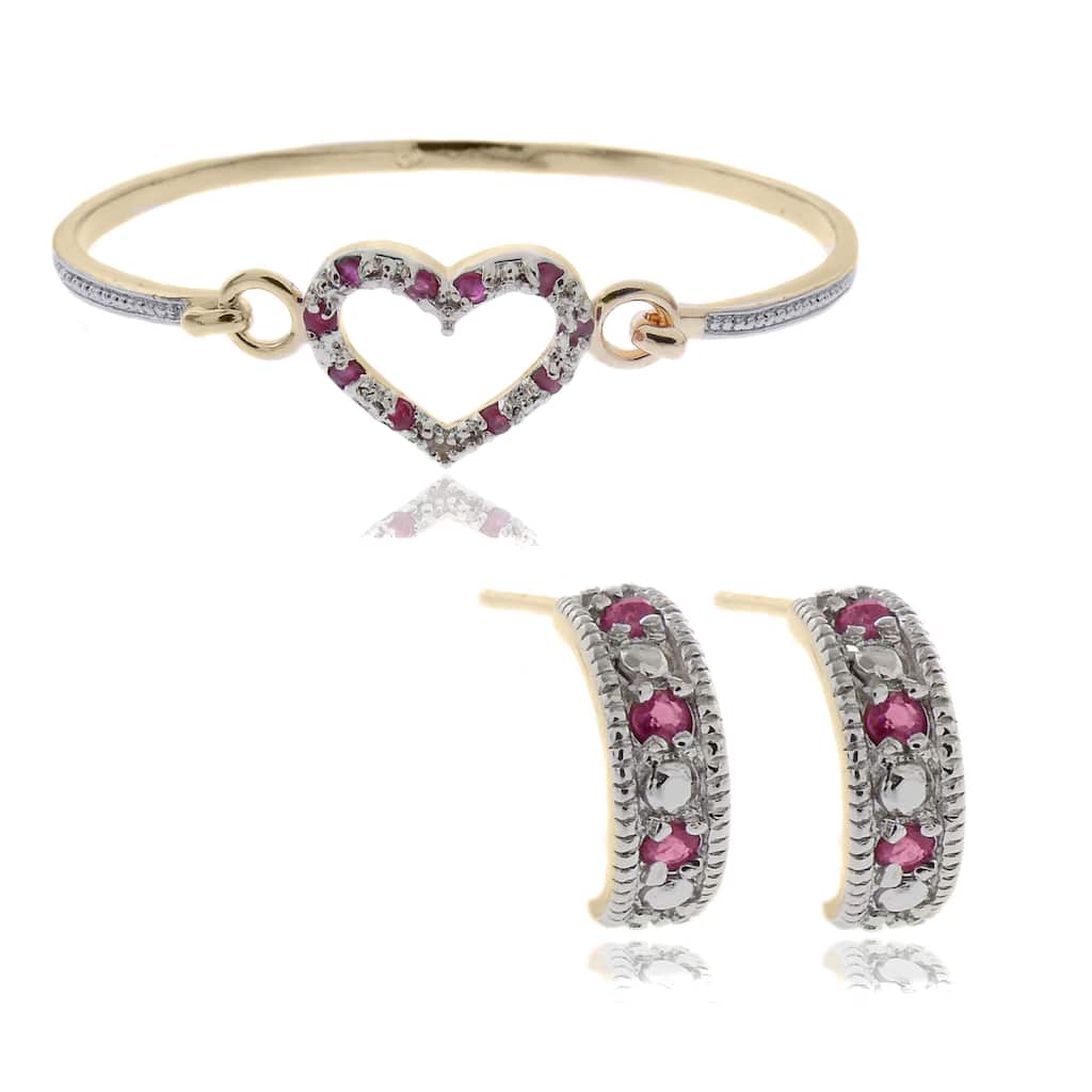 Dolce Giavonna 18k Gold Overlay Ruby and Diamond Accent Heart Jewelry Set