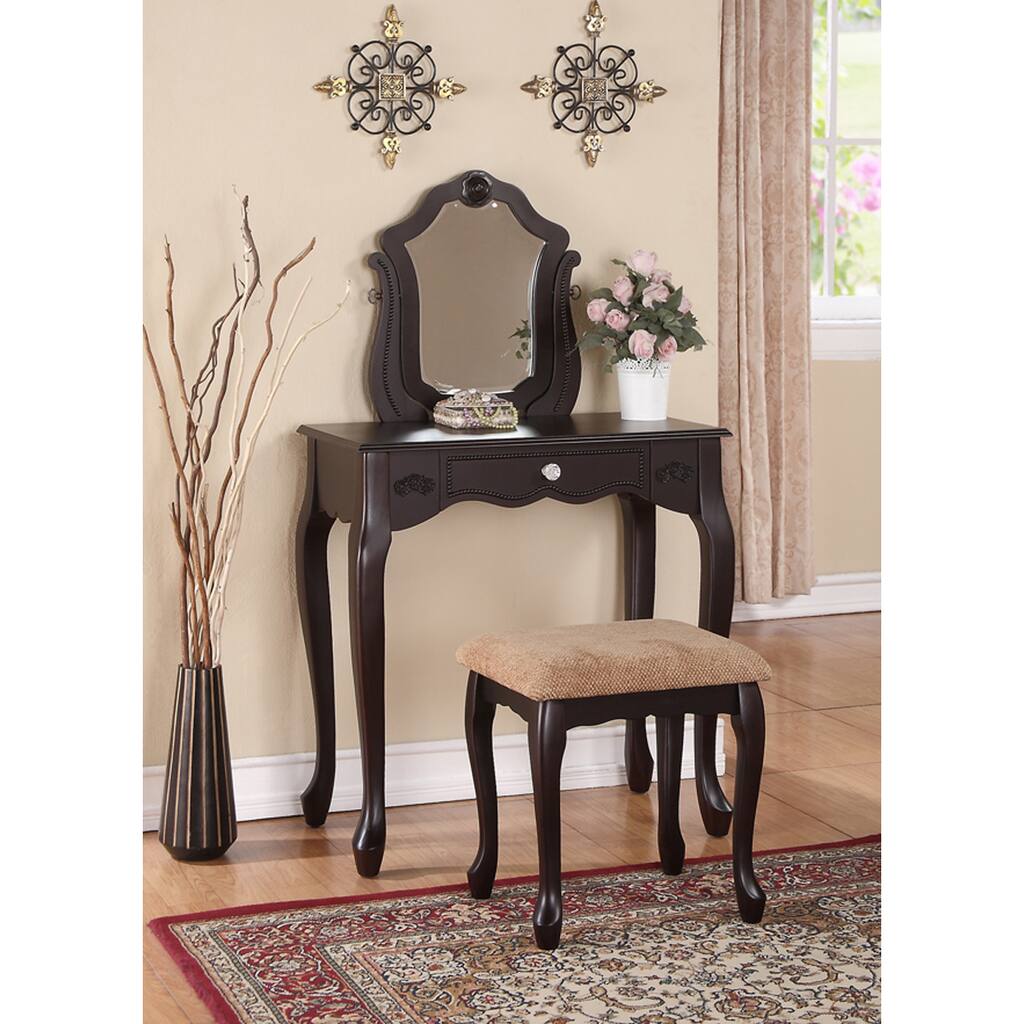 Espresso One-Drawer Vanity and Stool Set