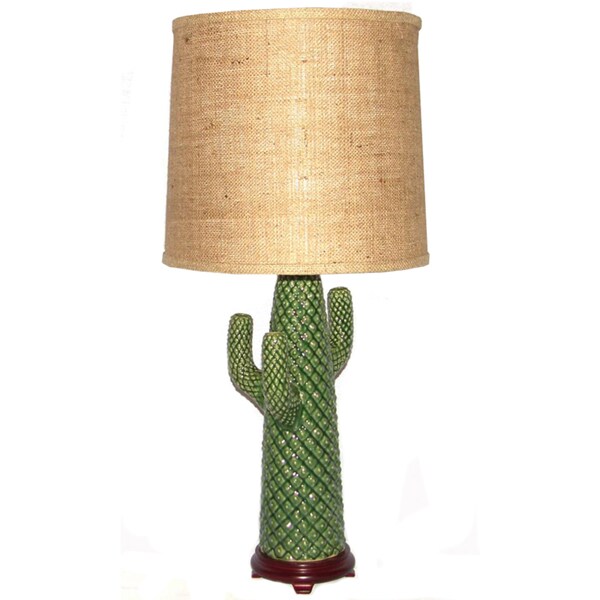 Shop Green Cactus Ceramic Table Lamp with Burlap Drum ...