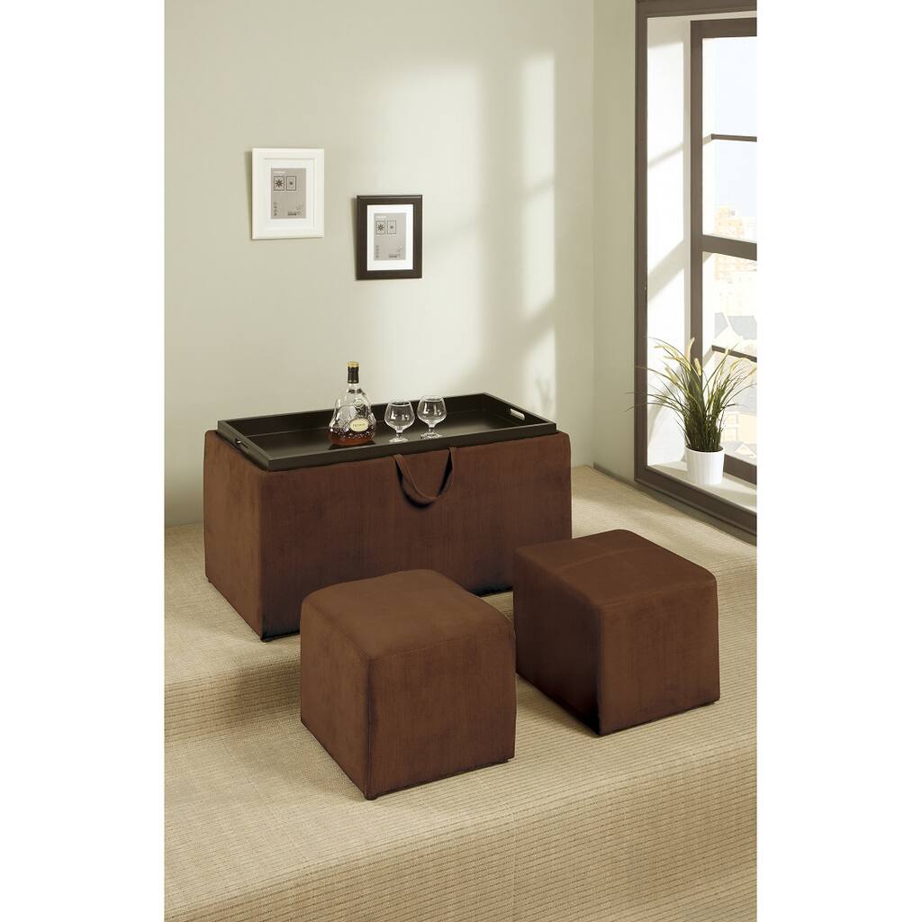 Dillard Chocolate Microfiber 3-piece Cocktail Ottoman Set