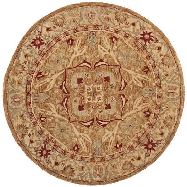 Hand made Anatolia Straw Beige/ Ivory Hand spun Wool Rug (4' Round) Safavieh Round/Oval/Square