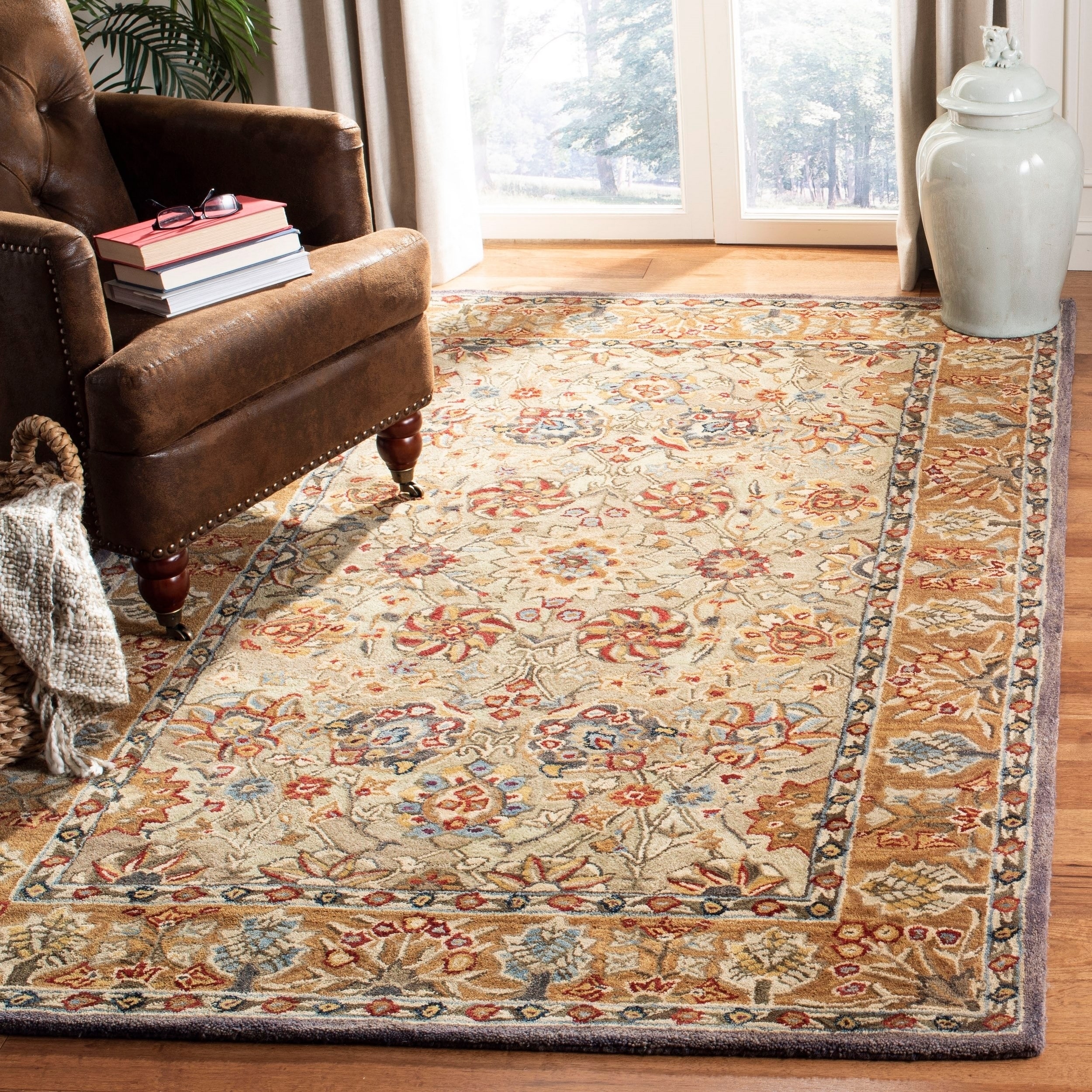 Hand made Anatolia Green/ Gold Hand spun Wool Rug (4 X 6)