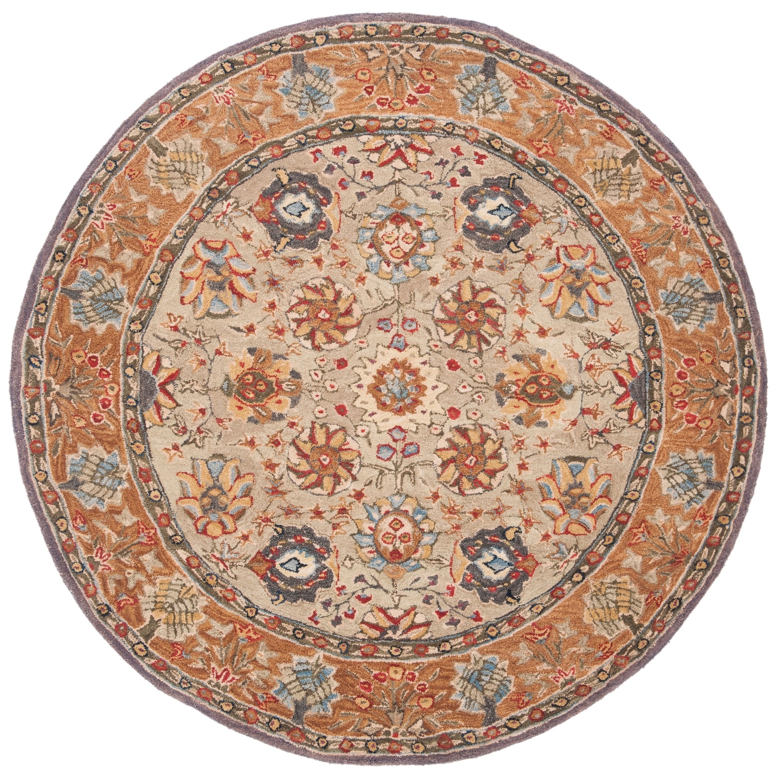 Hand made Anatolia Green/ Gold Hand spun Wool Rug (4 Round)