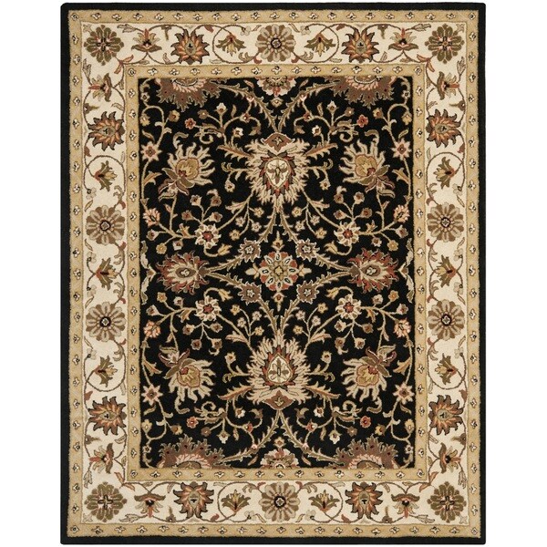 Safavieh Handmade Kerman Black/ Ivory Gold Wool Rug - 7'6 x 9'6