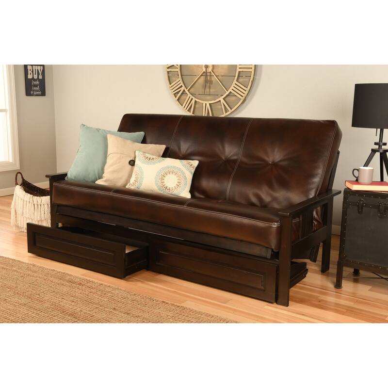 Porch & Den DeSoto Espresso Full-size Wood Storage Futon Set with Mattress - Oregon Trail Java