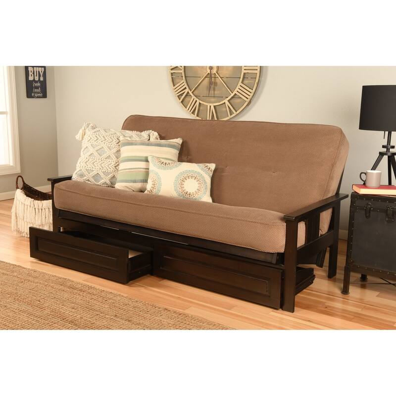 Porch & Den DeSoto Espresso Full-size Wood Storage Futon Set with Mattress - Marmont Mocha