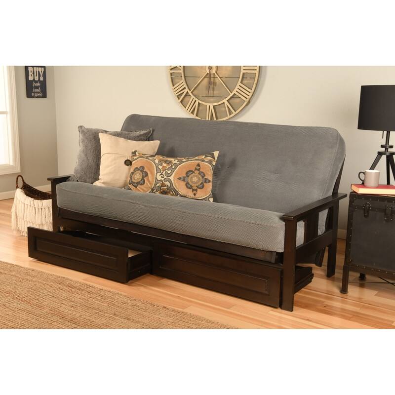 Porch & Den DeSoto Espresso Full-size Wood Storage Futon Set with Mattress - Marmont Thunder