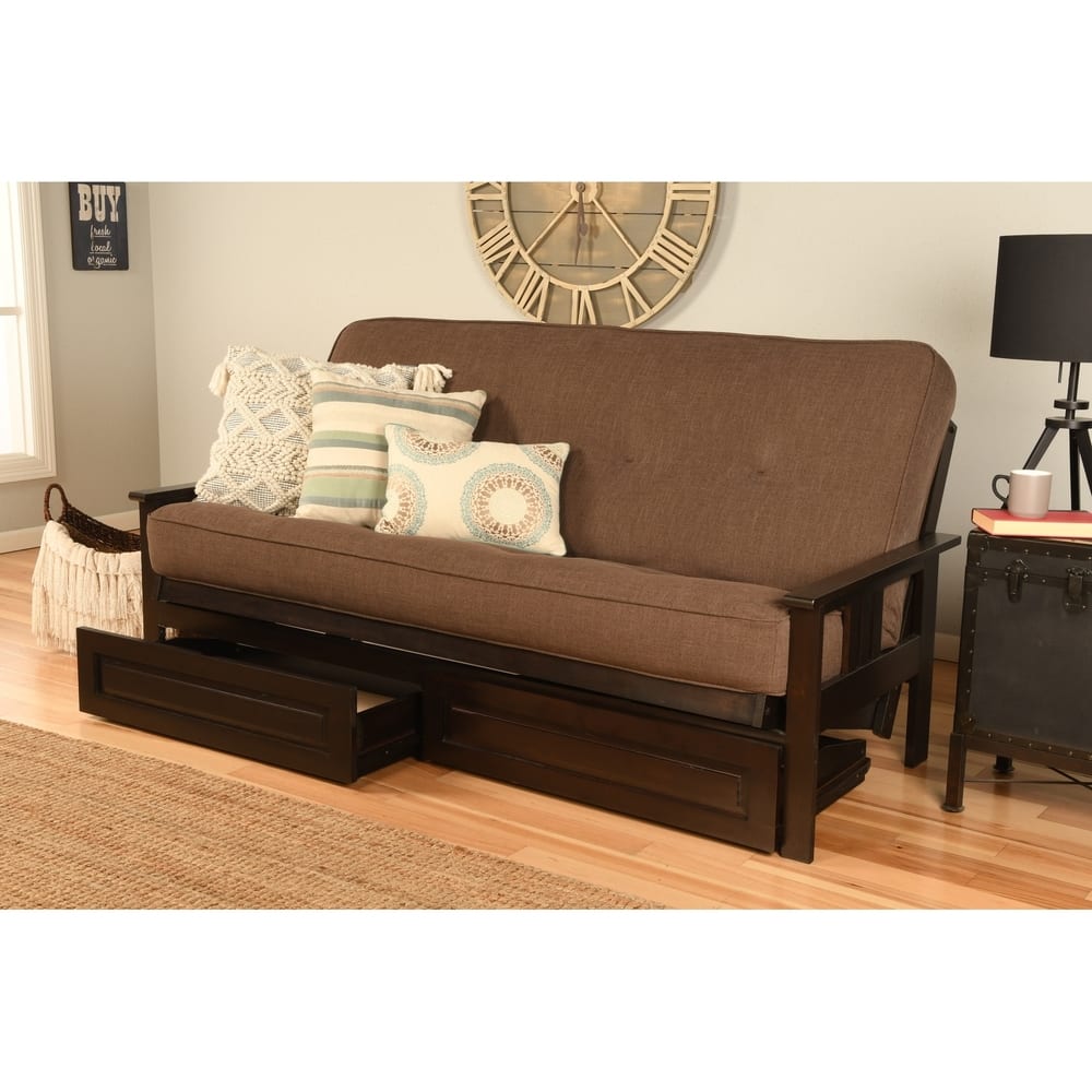 Porch & Den DeSoto Espresso Full-size Wood Storage Futon Set with Mattress