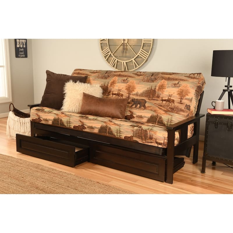 Porch & Den DeSoto Espresso Full-size Wood Storage Futon Set with Mattress - Canadian