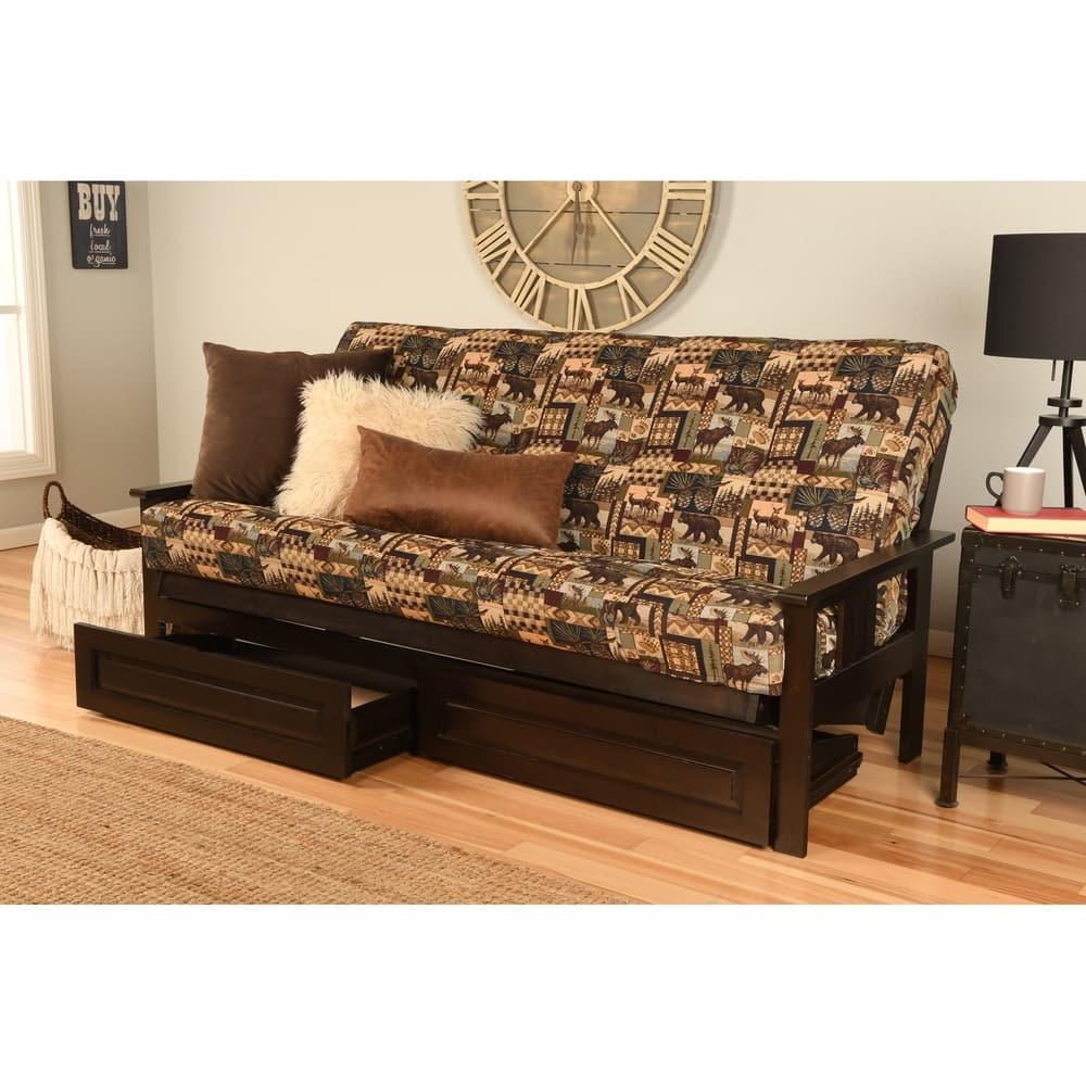 Porch & Den DeSoto Espresso Full-size Wood Storage Futon Set with Mattress