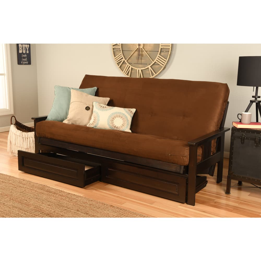 Porch & Den DeSoto Espresso Full-size Wood Storage Futon Set with Mattress