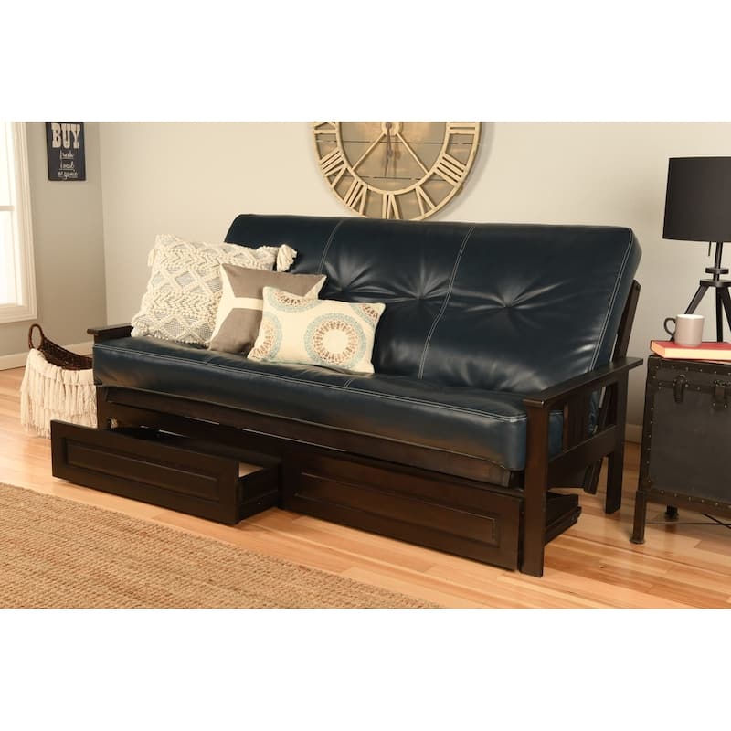 Porch & Den DeSoto Espresso Full-size Wood Storage Futon Set with Mattress