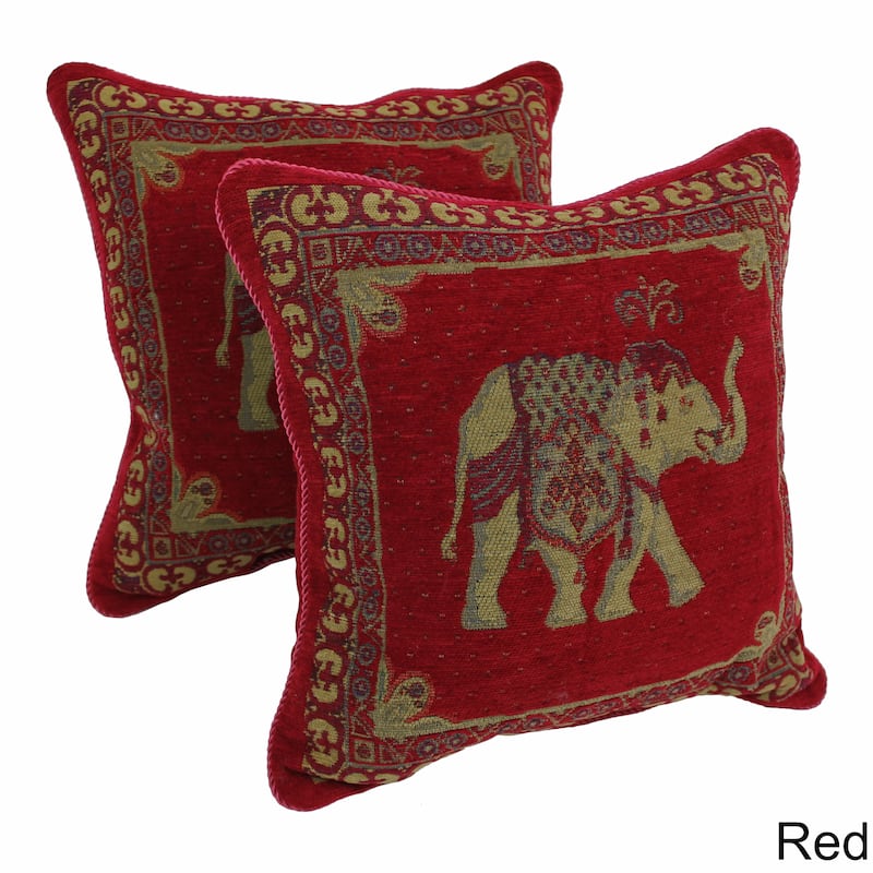 Blazing Needles Tapestry Corded Exotic Elephants Throw Pillows (Set of 2) - Black - Traditional