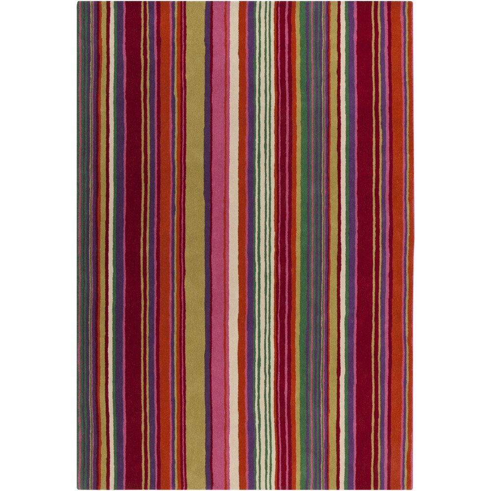 Hand tufted Casual Packers Red Stripe Wool Rug (8 X 11)