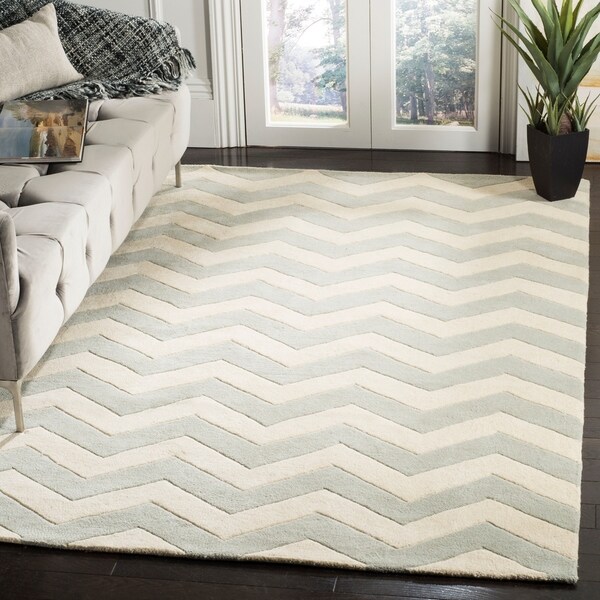 Safavieh Handmade Moroccan Chatham Chevron Blue Grey/ Ivory Wool Rug - 8'9 x 12'