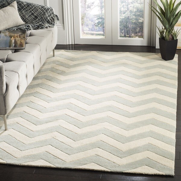 Safavieh Handmade Moroccan Chatham Chevron Blue Grey/ Ivory Wool Rug - 8'9 x 12'